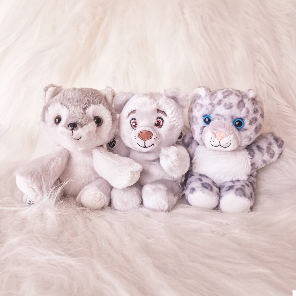 Build-A-Bear Mini Beans Plush Lot Wolf Pup Snow Leopard Grizz Bear Set of 3